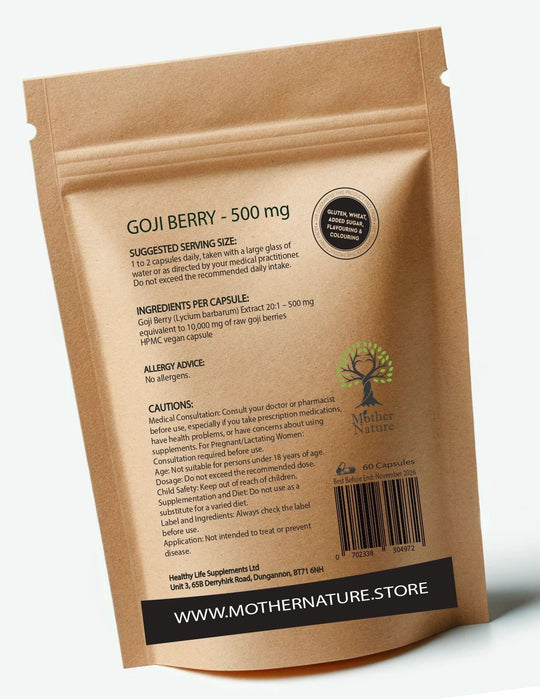 Goji Berry Capsules 500 mg – Mother Nature - MOTHER NATURE SUPPLEMENTSGoji Berry Capsules 500 mg – Mother NatureDiet Supplementss