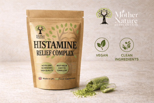 Histamine Relief Complex | Quercetin NAC Vitamin C | Allergy Support UK | Vegan Capsules – Supplement Formula – Mother Nature - MOTHER NATURE SUPPLEMENTSHistamine Relief Complex | Quercetin NAC Vitamin C | Allergy Support UK | Vegan Capsules – Supplement Formula – Mother NatureDiet Supplementss