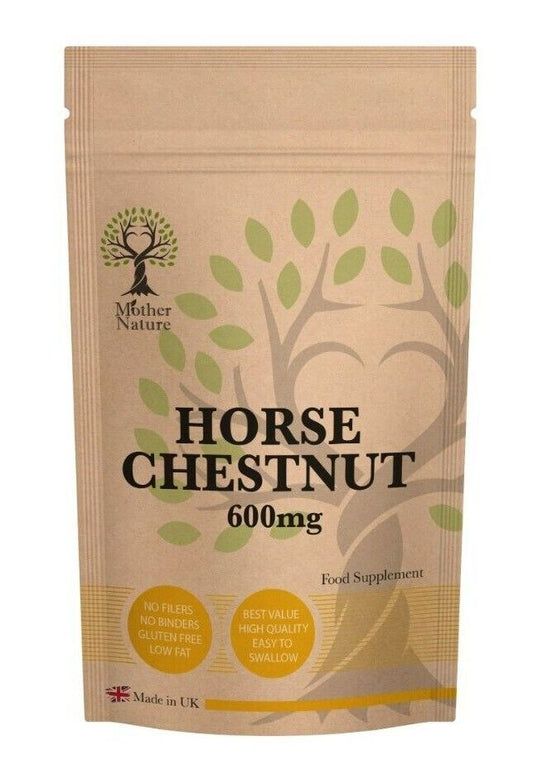 Horse Chestnut Capsules 600mg Natural Horse Chestnut Extract UK Supplement Vegan - MOTHER NATURE SUPPLEMENTSHorse Chestnut Capsules 600mg Natural Horse Chestnut Extract UK Supplement Vegan