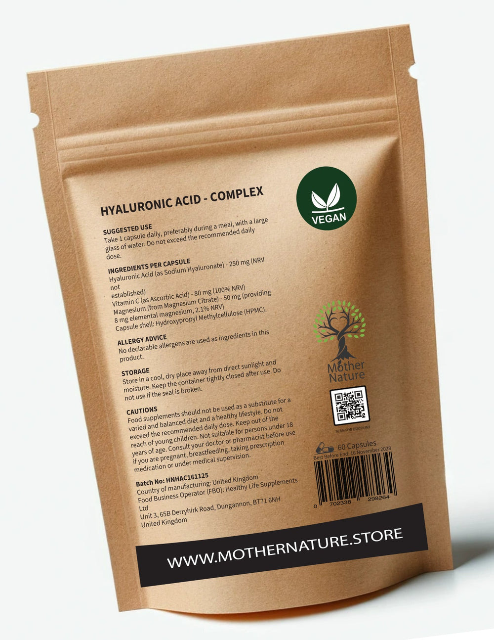 Hyaluronic Acid Complex Capsules 380 mg – Mother Nature - MOTHER NATURE SUPPLEMENTSHyaluronic Acid Complex Capsules 380 mg – Mother NatureDiet Supplements