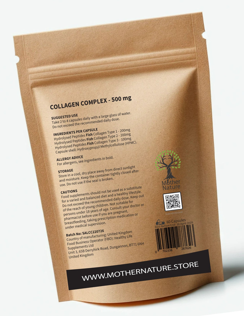Hydrolysed Marine Collagen 500mg – Collagen Complex Type I, II & III | Mother Nature - MOTHER NATURE SUPPLEMENTSHydrolysed Marine Collagen 500mg – Collagen Complex Type I, II & III | Mother NatureDiet Supplements