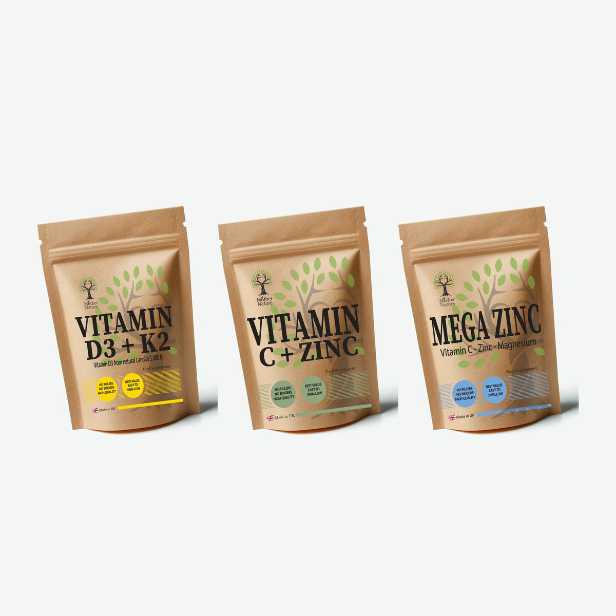 Immune Defence Stack – Vitamin D3 & K2, Vitamin C & Zinc – Mother Nature - MOTHER NATURE SUPPLEMENTSImmune Defence Stack – Vitamin D3 & K2, Vitamin C & Zinc – Mother NatureDiet Supplements