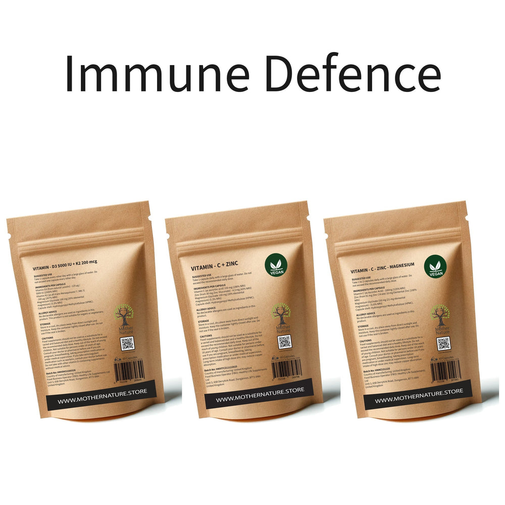 Immune Defence Stack – Vitamin D3 & K2, Vitamin C, Zinc & Vitamin A – Mother Nature - MOTHER NATURE SUPPLEMENTSImmune Defence Stack – Vitamin D3 & K2, Vitamin C, Zinc & Vitamin A – Mother NatureDiet Supplements
