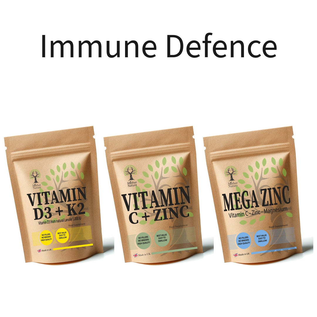 Immune Defence Stack – Vitamin D3 & K2, Vitamin C, Zinc & Vitamin A – Mother Nature - MOTHER NATURE SUPPLEMENTSImmune Defence Stack – Vitamin D3 & K2, Vitamin C, Zinc & Vitamin A – Mother NatureDiet Supplements