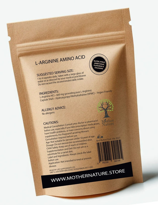 L Arginine 600 mg – Mother Nature - MOTHER NATURE SUPPLEMENTSL Arginine 600 mg – Mother NatureDiet Supplementss