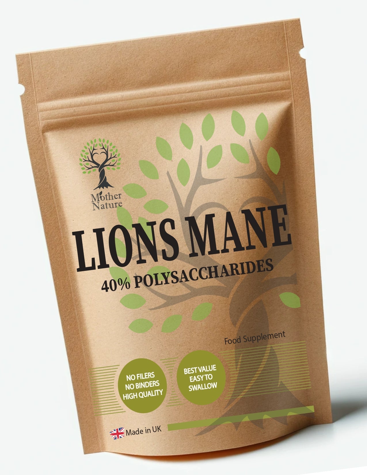 Lion’s Mane Capsules 500mg Fruit Mushroom Extract Natural Lion’s Mane Supplements 40% Polysaccharides - MOTHER NATURE SUPPLEMENTSLion’s Mane Capsules 500mg Fruit Mushroom Extract Natural Lion’s Mane Supplements 40% Polysaccharides