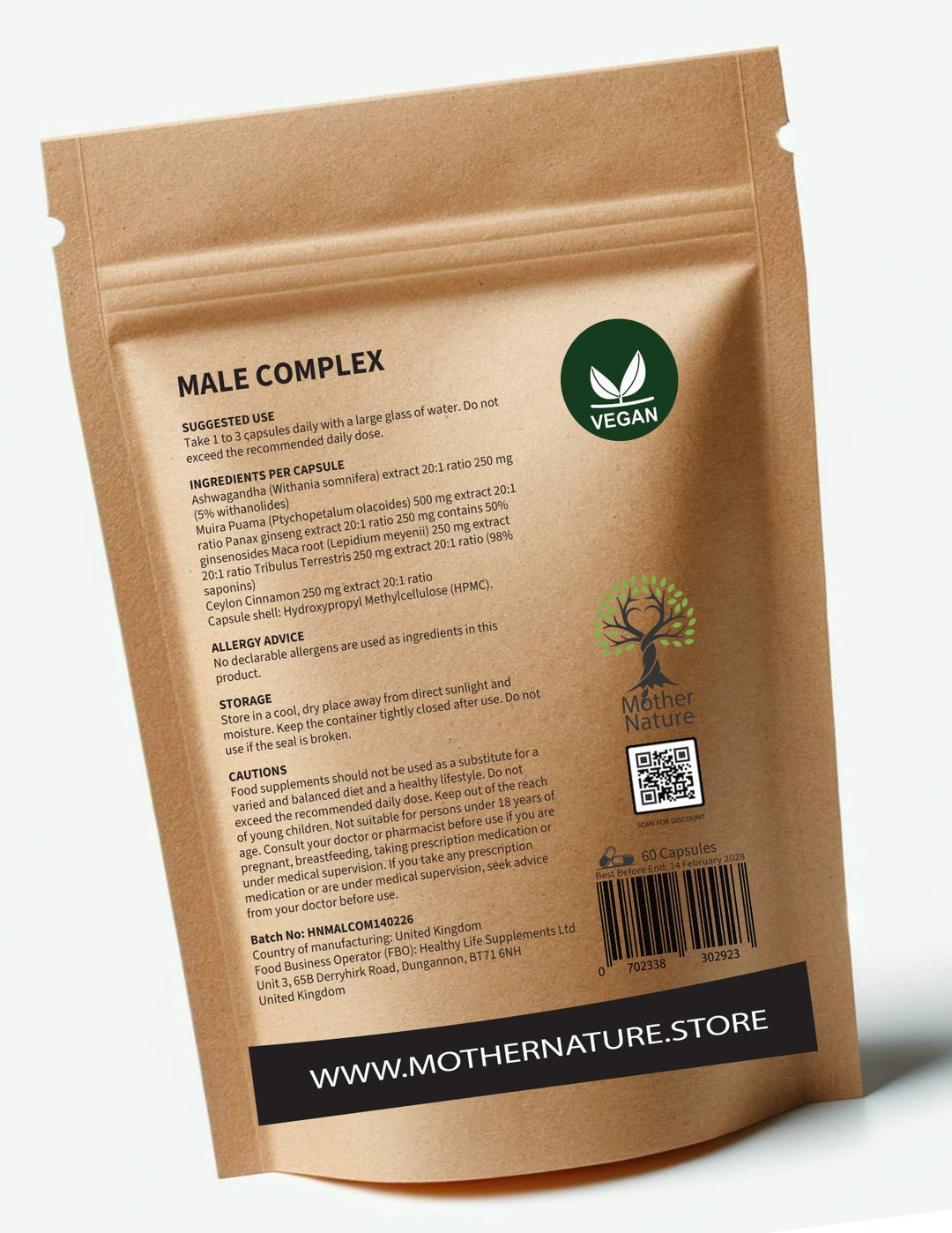 Male Complex – Red Panax Ginseng, Ashwagandha & Cinnamon | Mother Nature - MOTHER NATURE SUPPLEMENTSMale Complex – Red Panax Ginseng, Ashwagandha & Cinnamon | Mother NatureDiet Supplements