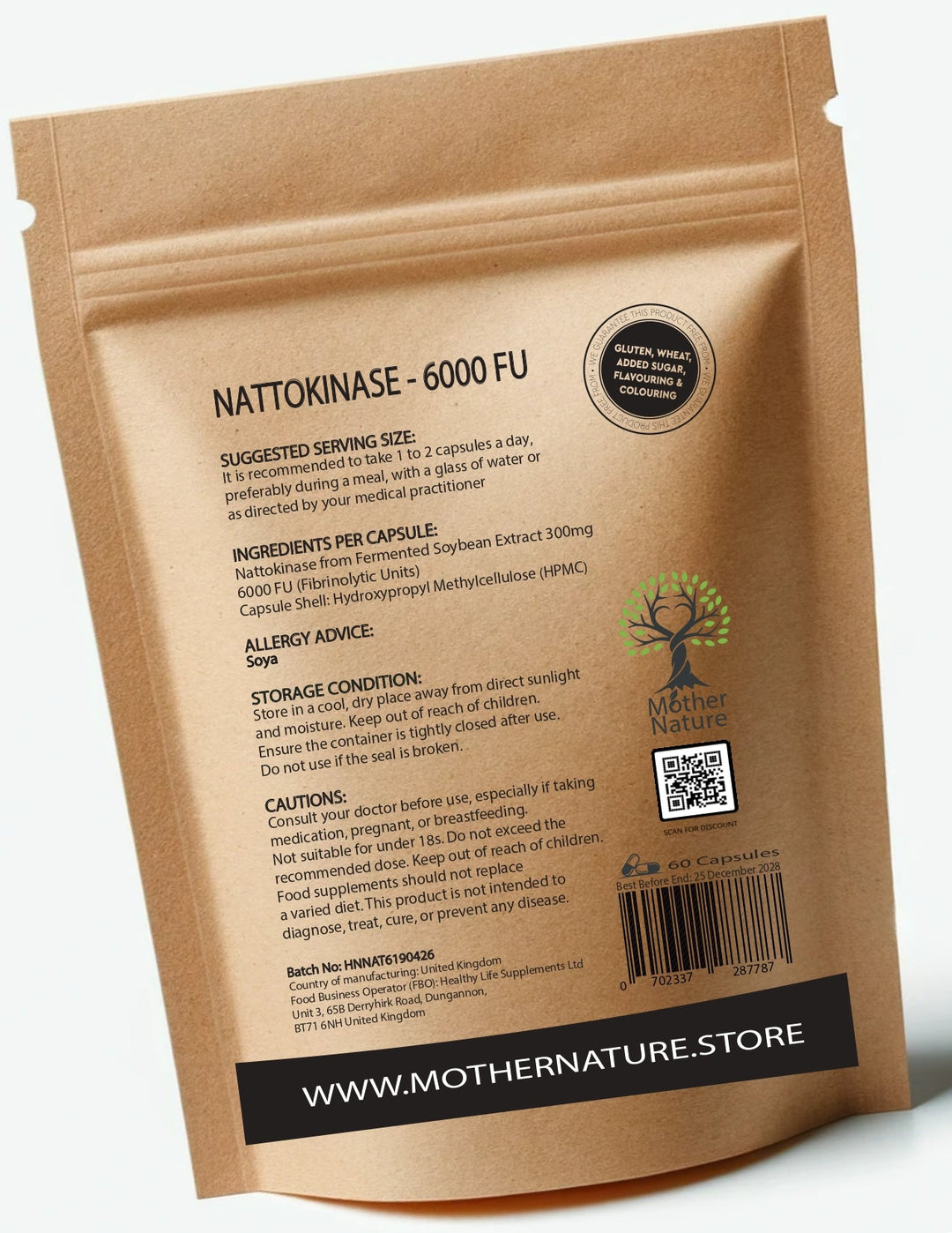 Nattokinase 6000 FU – Fermented Soybean Enzyme Supplement – Vegan Capsules – Mother Nature - MOTHER NATURE SUPPLEMENTSNattokinase 6000 FU – Fermented Soybean Enzyme Supplement – Vegan Capsules – Mother NatureDiet Supplementss