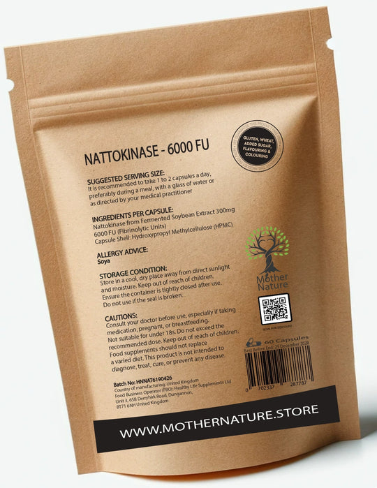 Nattokinase 6000 FU – Fermented Soybean Enzyme Supplement – Vegan Capsules – Mother Nature - MOTHER NATURE SUPPLEMENTSNattokinase 6000 FU – Fermented Soybean Enzyme Supplement – Vegan Capsules – Mother NatureDiet Supplementss