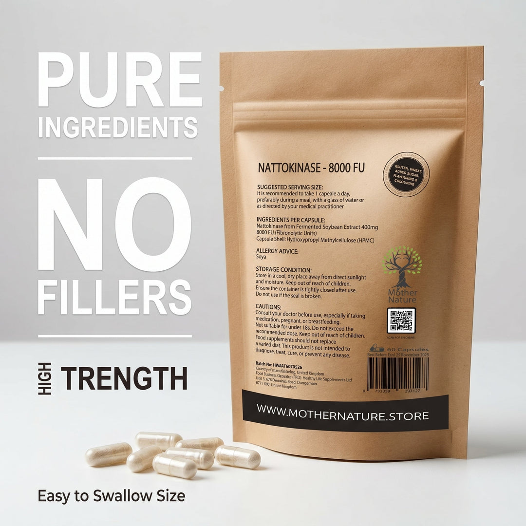 Nattokinase 8000 FU – Fermented Soybean Enzyme Supplement – Vegan Capsules – Mother Nature - MOTHER NATURE SUPPLEMENTSNattokinase 8000 FU – Fermented Soybean Enzyme Supplement – Vegan Capsules – Mother NatureDiet Supplementss