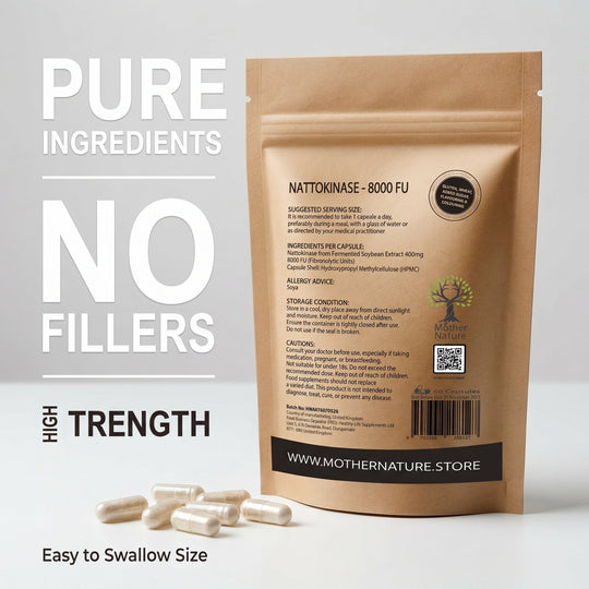 Nattokinase 8000 FU – Fermented Soybean Enzyme Supplement – Vegan Capsules – Mother Nature - MOTHER NATURE SUPPLEMENTSNattokinase 8000 FU – Fermented Soybean Enzyme Supplement – Vegan Capsules – Mother NatureDiet Supplementss