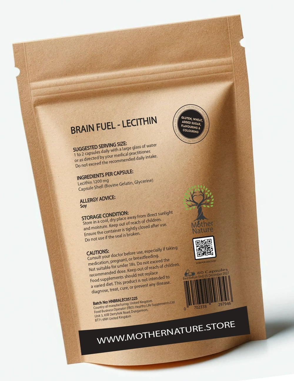 Fuel Lecithin 1200 mg – Mother Nature – back label
