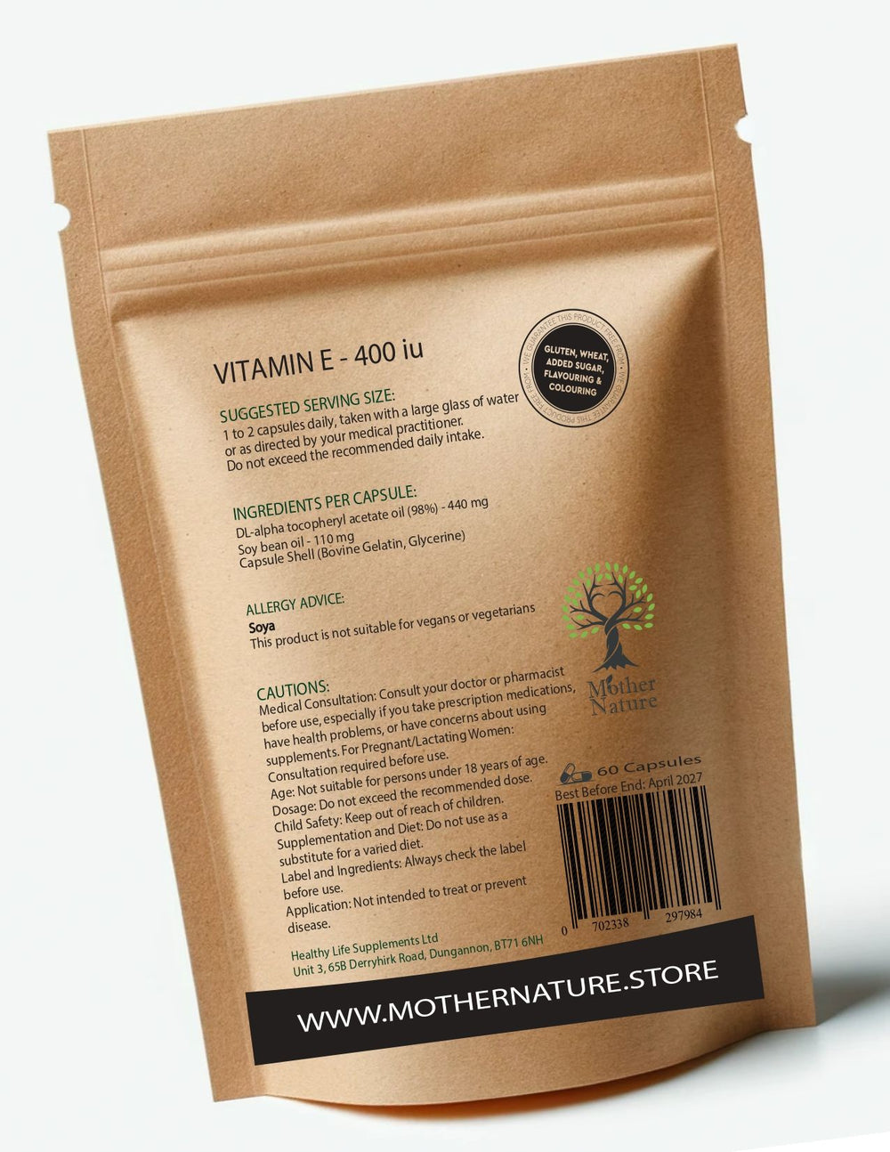 Vitamin D3 4000 IU + K2 MK7 + B12 4000 mcg – Mother Nature – back label