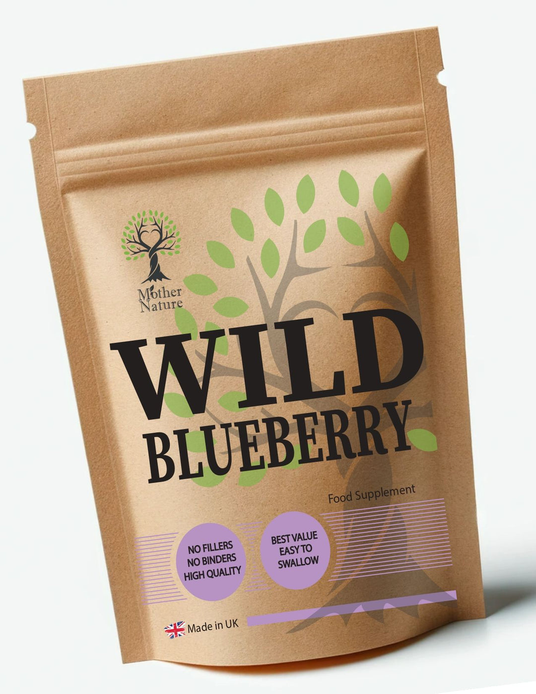 Blueberry Powder Capsules 500 mg – Mother Nature – front label