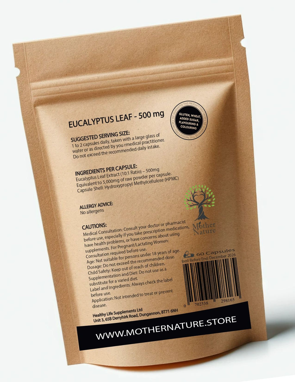 Eucalyptus Leaf Capsules 500 mg – Mother Nature – back label