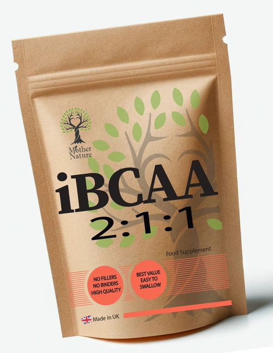 BCAA 2: 1: 1 Capsules 500 mg – Mother Nature – front label
