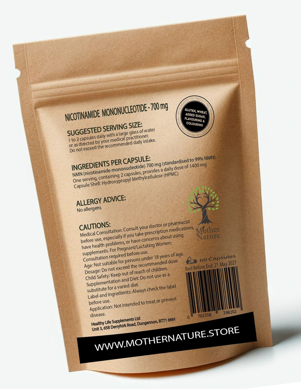 NMN Capsules 700 mg – Mother Nature – back label