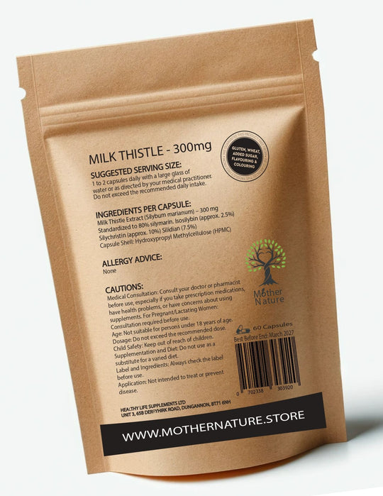 Milk Thistle Complex Capsules 500 mg – Mother Nature – back label