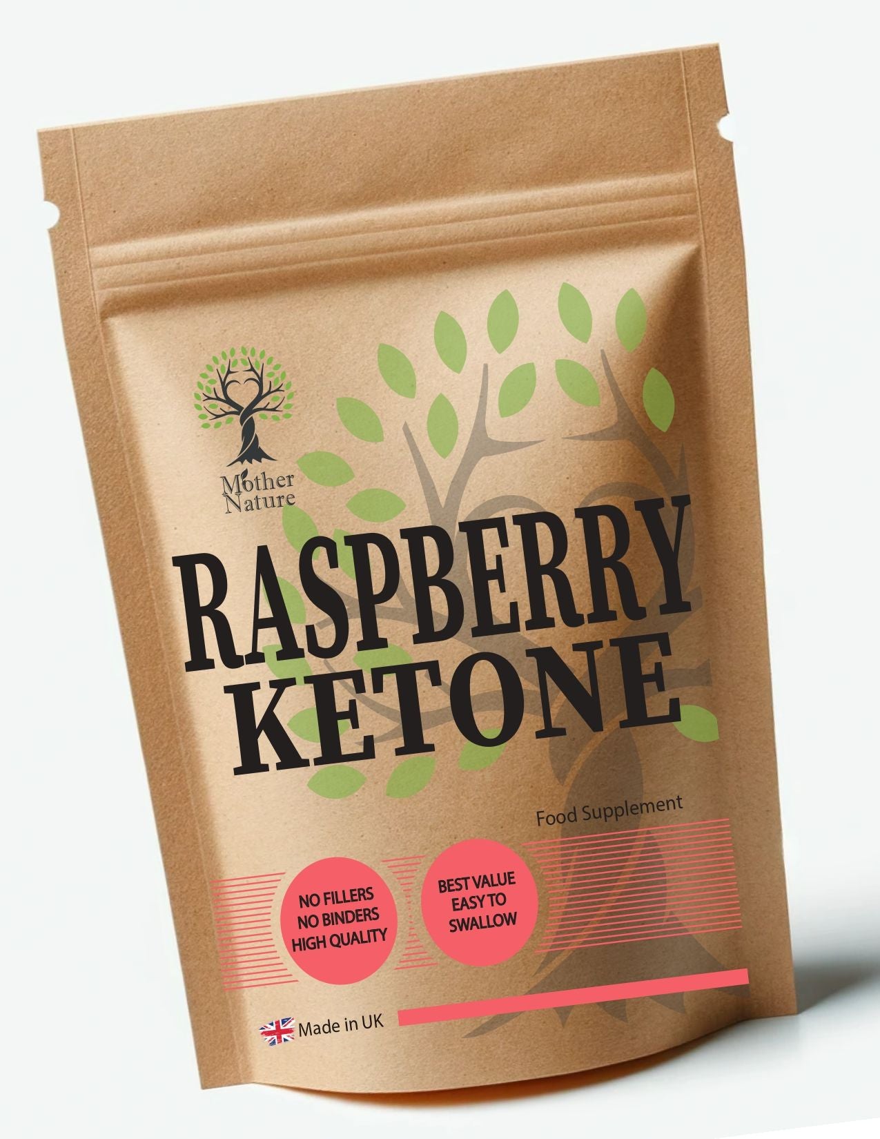 Raspberry Ketone Capsules 400 mg – Mother Nature – front label