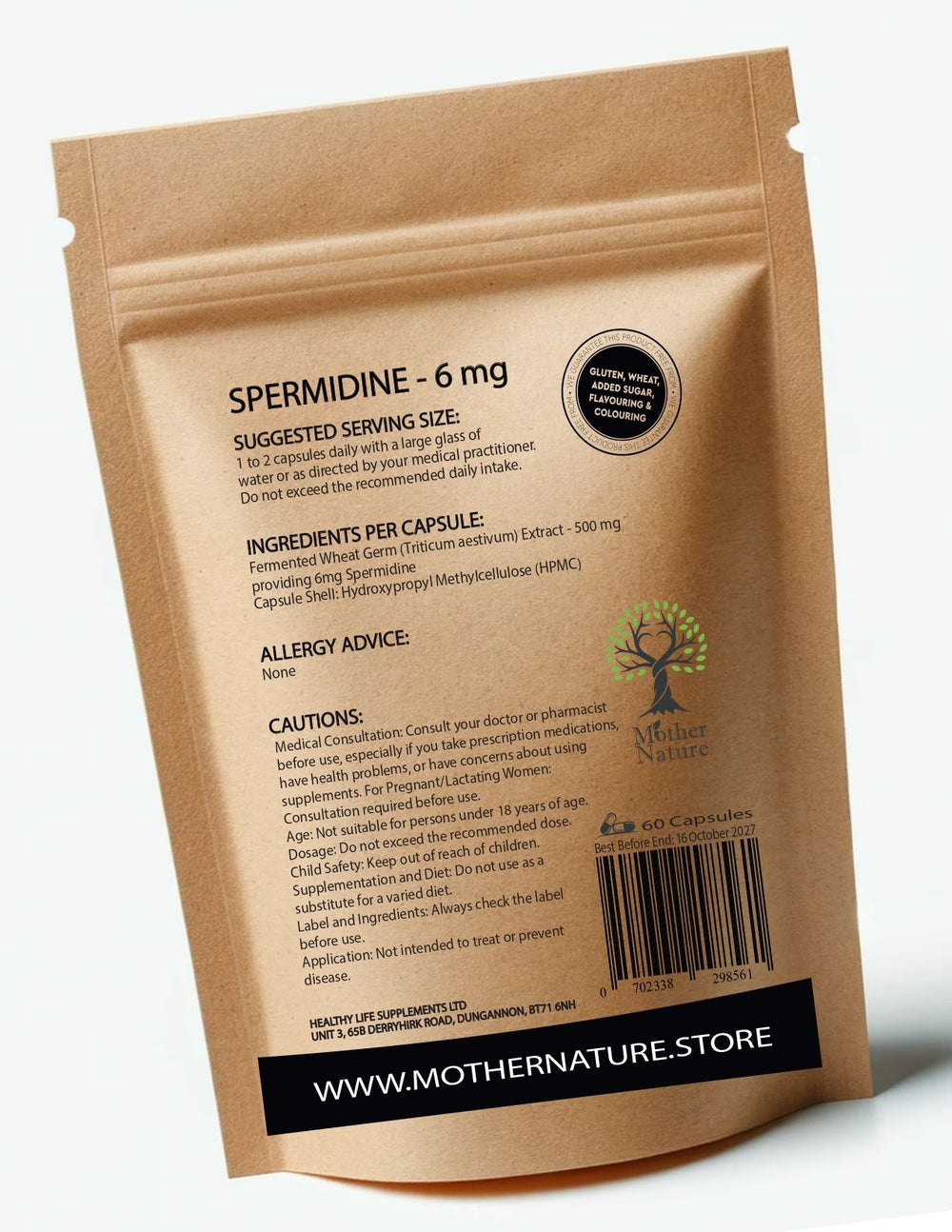 Spermidine Capsules 500mg Natura Spermidine Powder Supplements – Mother Nature – back label