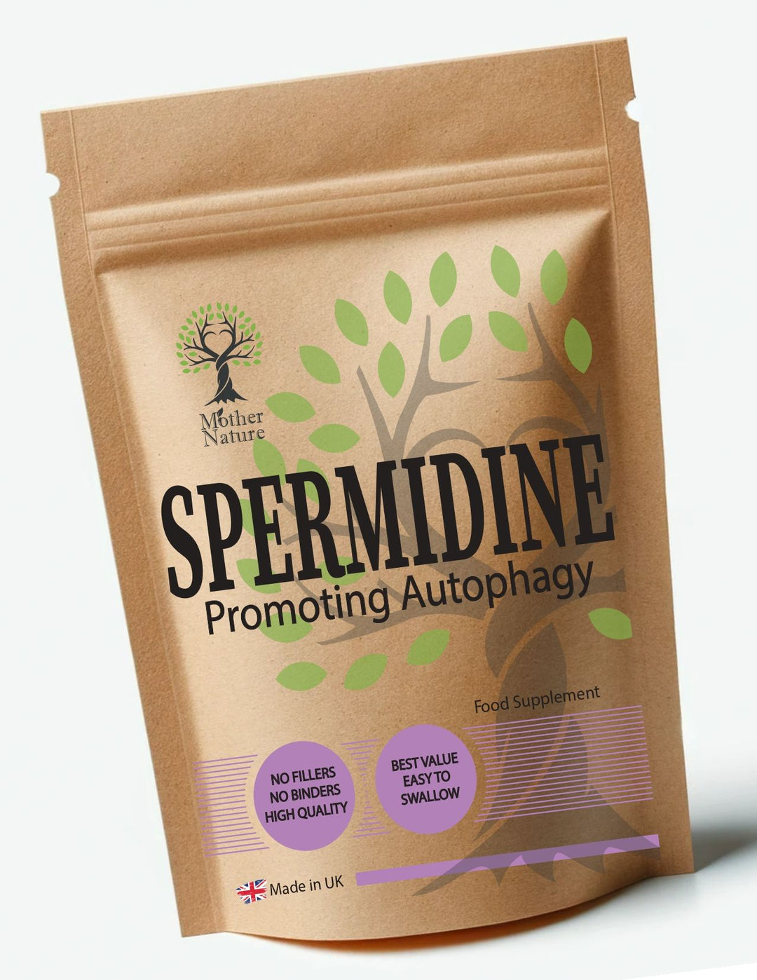 Spermidine Capsules 500mg Natura Spermidine Powder Supplements – Mother Nature – front label