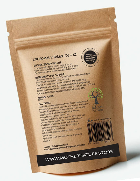 Liposomal Vitamin C 1400 mg per serving – Mother Nature – back label