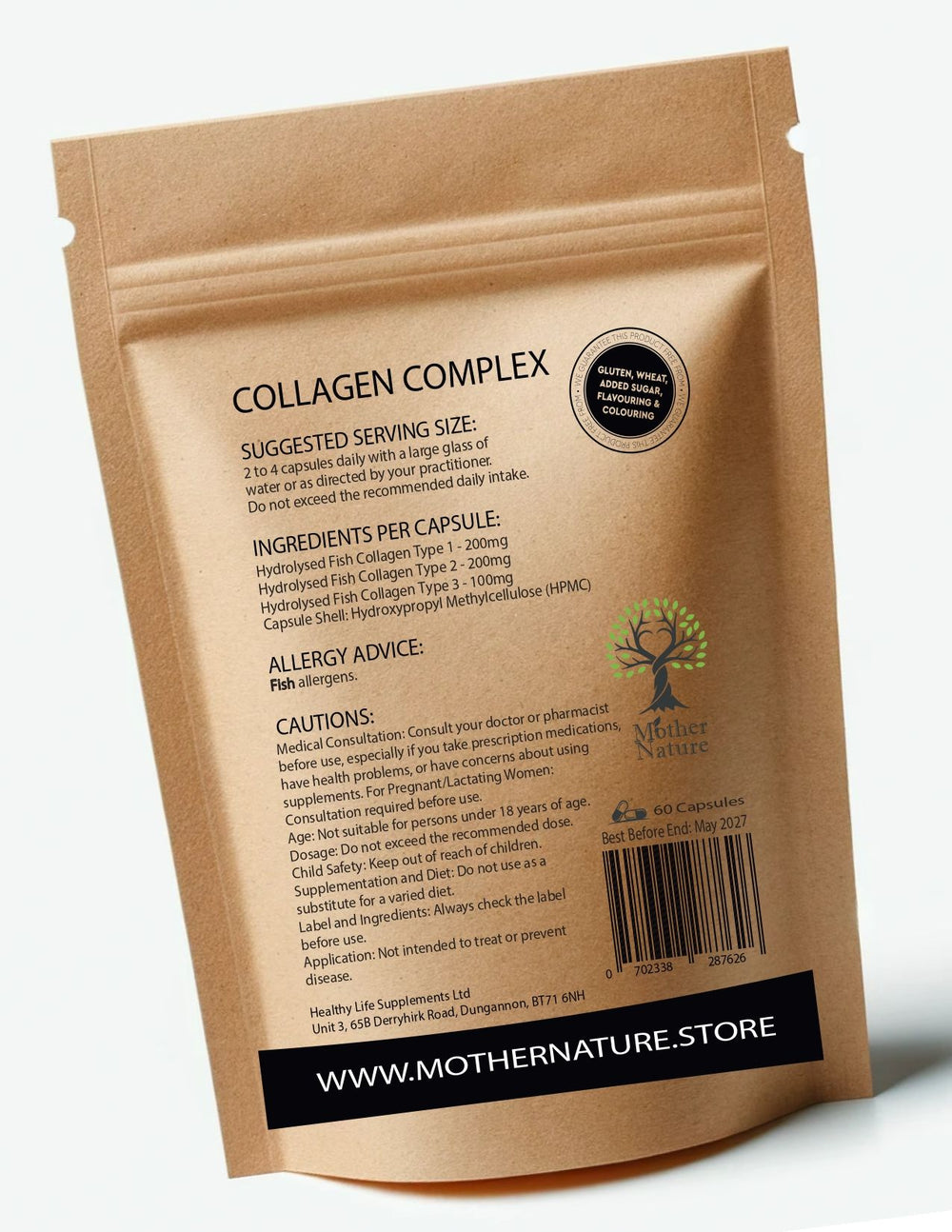 Collagen Complex Marine Capsules 500 mg – Mother Nature – back label