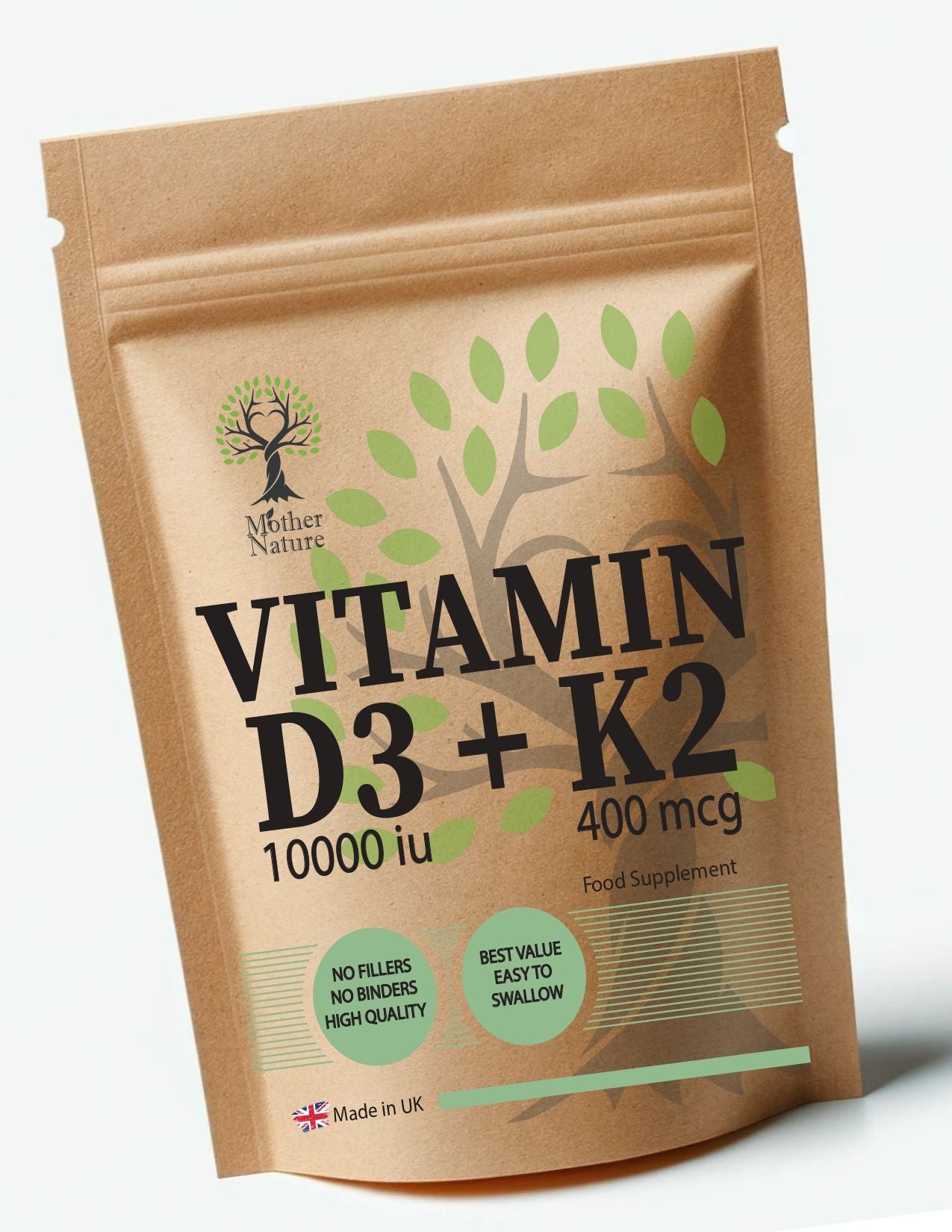 Vitamin D3 10000IU - K2 400mcg UK Best Clean Natural Vitamin D3 Powder Vitamin D3 K2 MK7 – front label