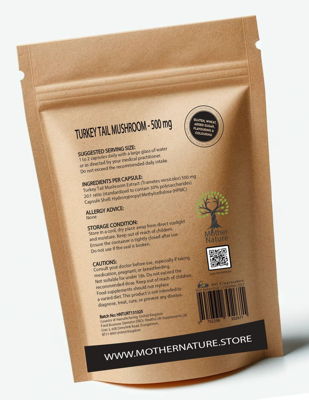 Turkey Tail Mushroom Extract 500 mg – Mother Nature – back label