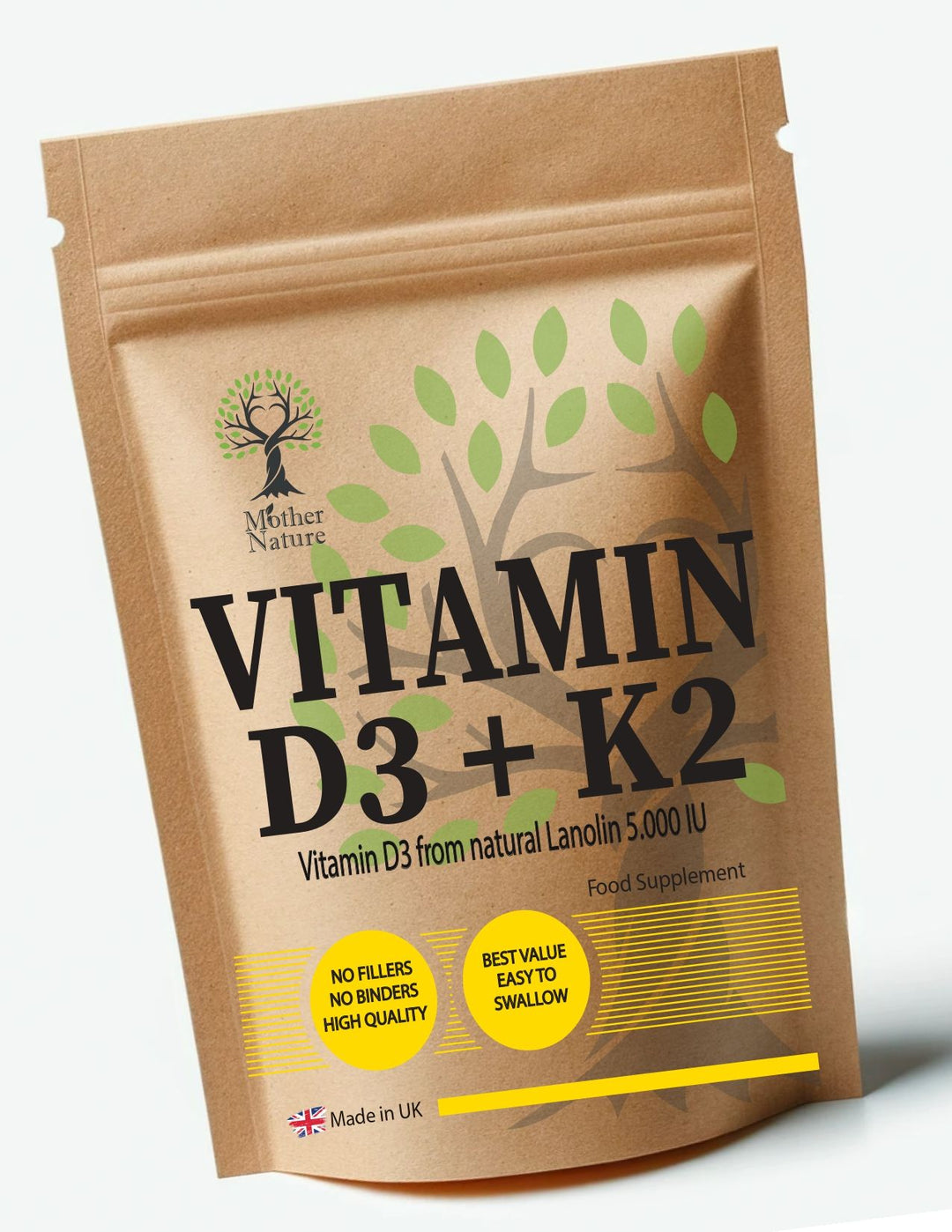 Vitamin D3 5000 IU + K2 MK7 200 mcg – front label