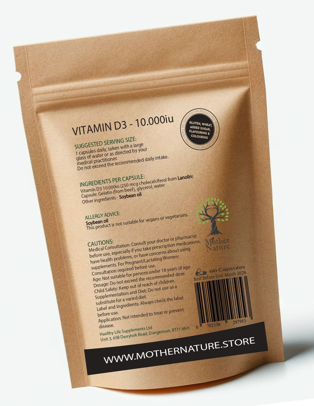 Vitamin D3 10000iu K2 200 mcg – back label