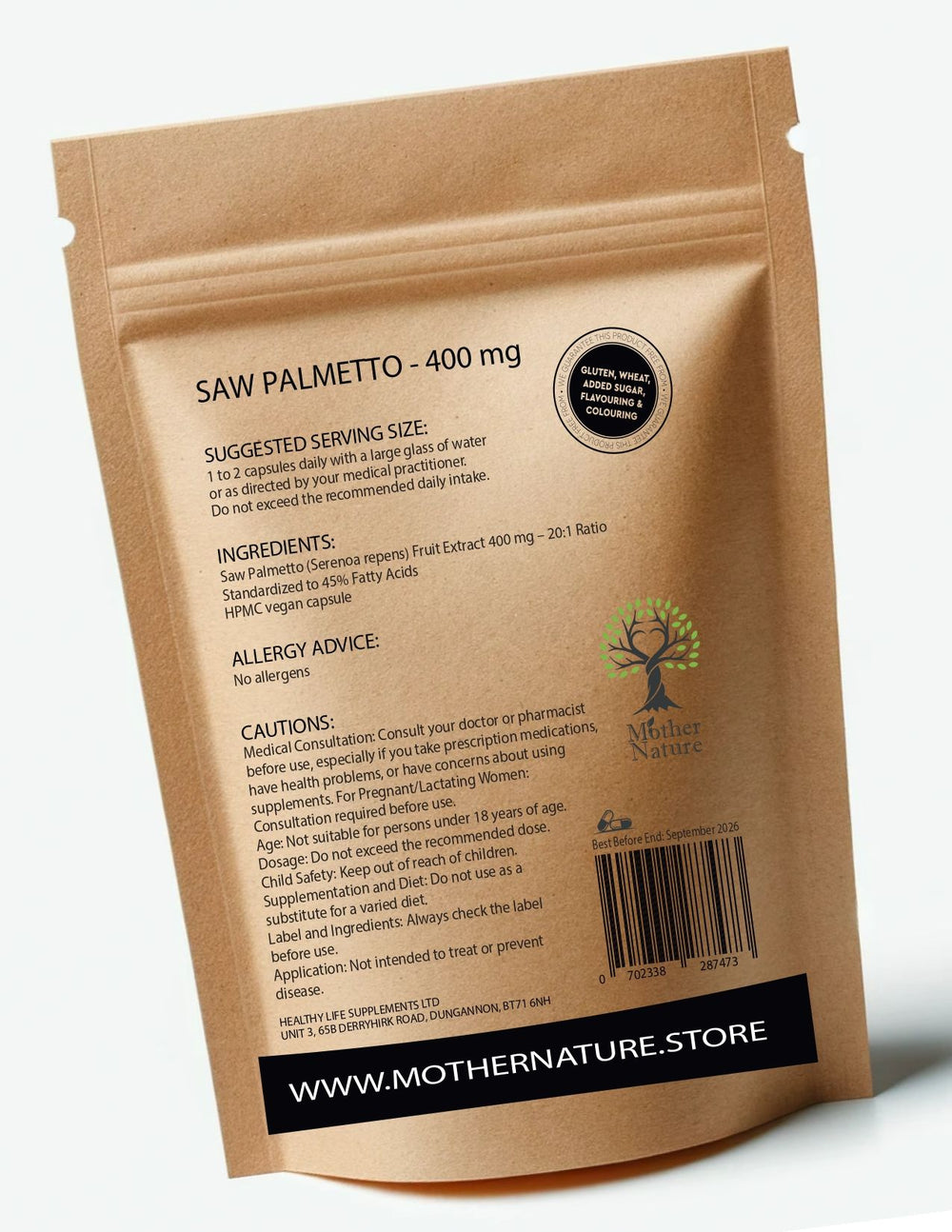 Saw Palmetto 400 mg – Mother Nature – back label