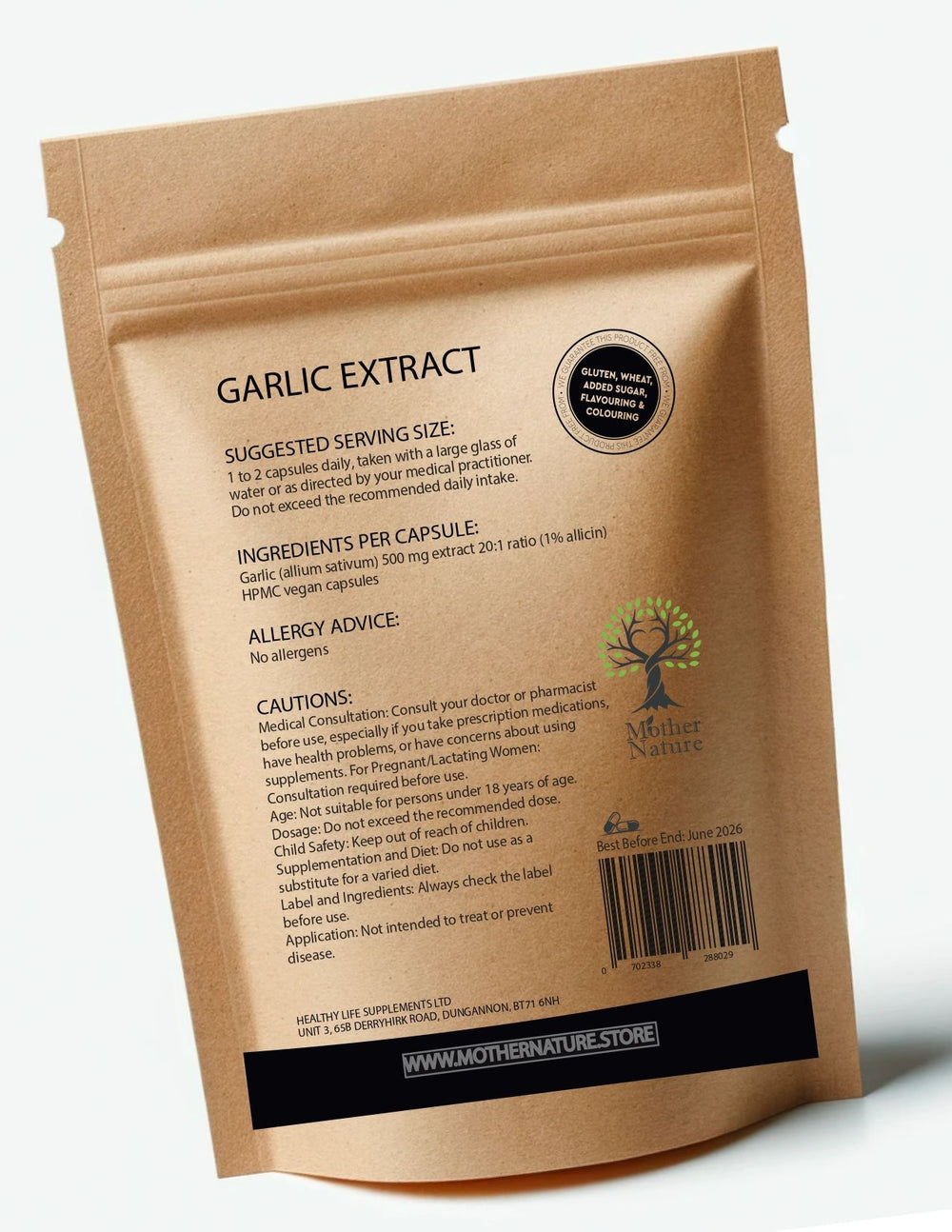 Garlic Extract 500 mg – Mother Nature – back label