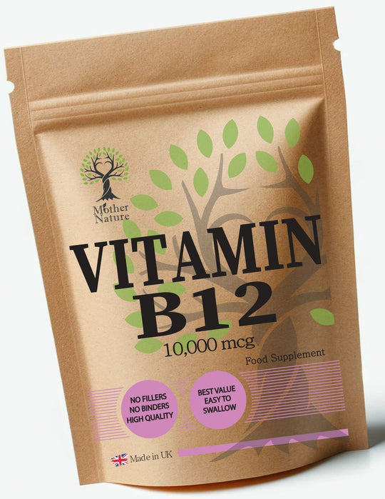 Vitamin B12 Methylcobalamin 10, 000 mcg – Mother Nature – front label