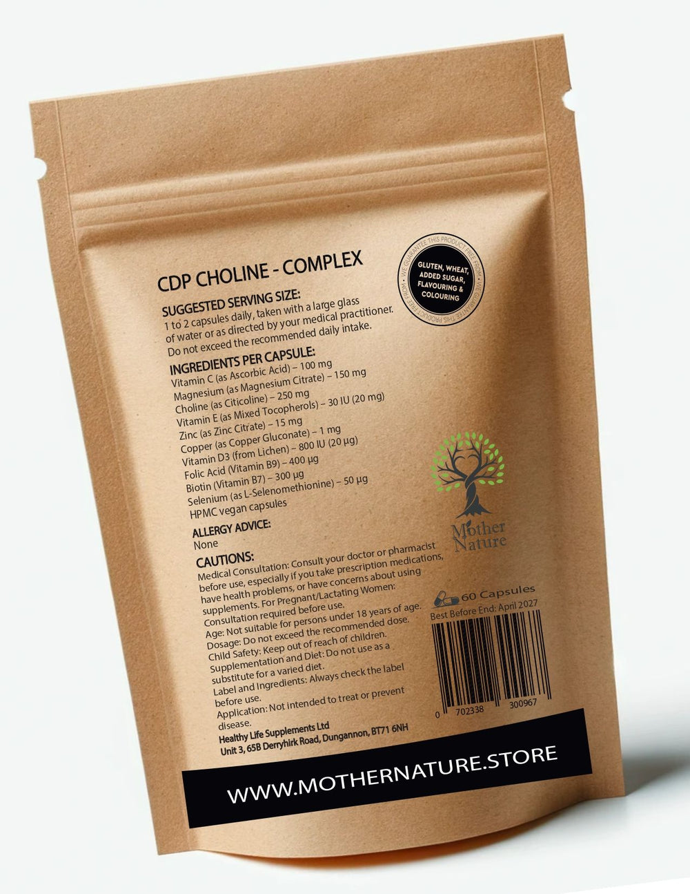 CDP Choline 500 mg – Mother Nature – back label