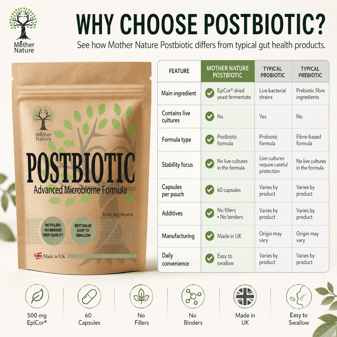 Postbiotics Capsules 500mg Advanced Formula Gut Health Kosher, Halal, Vegan – Mother Nature - MOTHER NATURE SUPPLEMENTSPostbiotics Capsules 500mg Advanced Formula Gut Health Kosher, Halal, Vegan – Mother NatureDiet Supplements