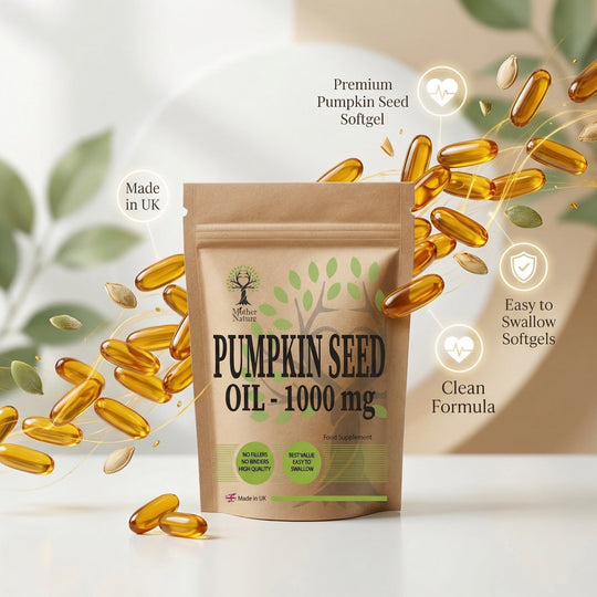 Pumpkin Seed Oil Capsules 1000mg High Strength Mens Health Support Clean Natural – Mother Nature - MOTHER NATURE SUPPLEMENTSPumpkin Seed Oil Capsules 1000mg High Strength Mens Health Support Clean Natural – Mother NatureDiet Supplementss