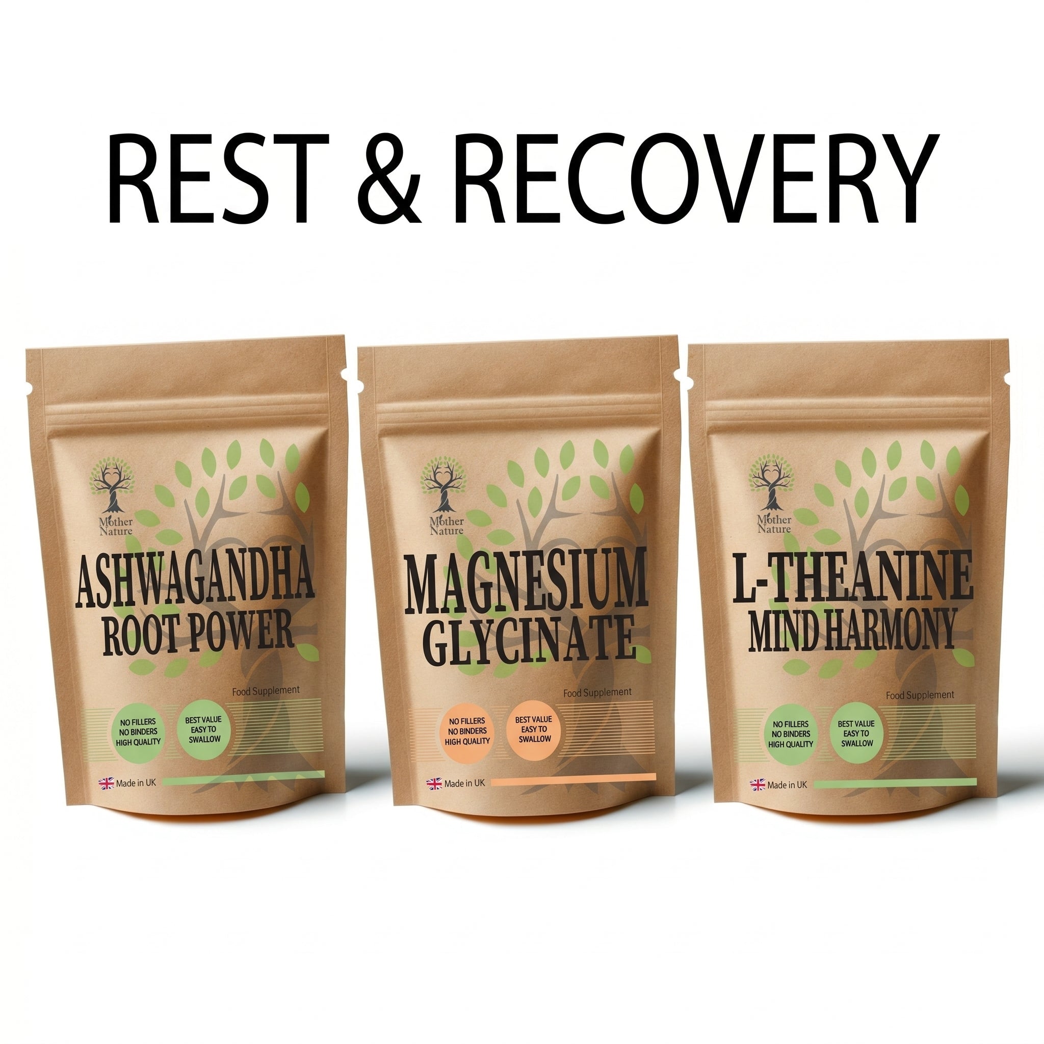 Rest & Recovery Stack – Magnesium Glycinate, L-Theanine & Ashwagandha – Mother Nature - MOTHER NATURE SUPPLEMENTSRest & Recovery Stack – Magnesium Glycinate, L-Theanine & Ashwagandha – Mother NatureDiet Supplementss