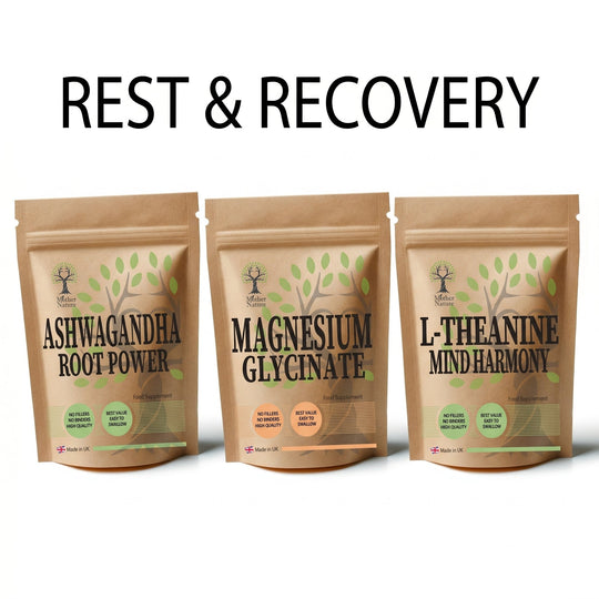 Rest & Recovery Stack – Magnesium Glycinate, L-Theanine & Ashwagandha – Mother Nature - MOTHER NATURE SUPPLEMENTSRest & Recovery Stack – Magnesium Glycinate, L-Theanine & Ashwagandha – Mother NatureDiet Supplementss