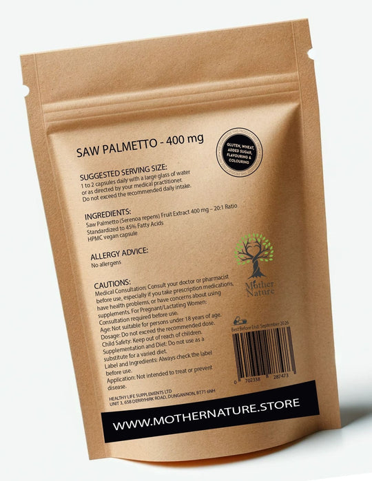 Saw Palmetto 400 mg – Mother Nature - MOTHER NATURE SUPPLEMENTSSaw Palmetto 400 mg – Mother NatureDiet Supplementss