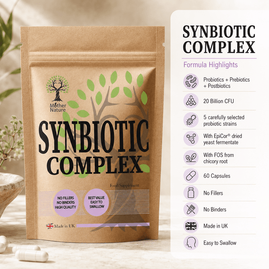 Synbiotic Complex – Advanced Probiotics, Prebiotics & Postbiotics for Gut Health – Mother Nature - MOTHER NATURE SUPPLEMENTSSynbiotic Complex – Advanced Probiotics, Prebiotics & Postbiotics for Gut Health – Mother NatureDiet Supplements