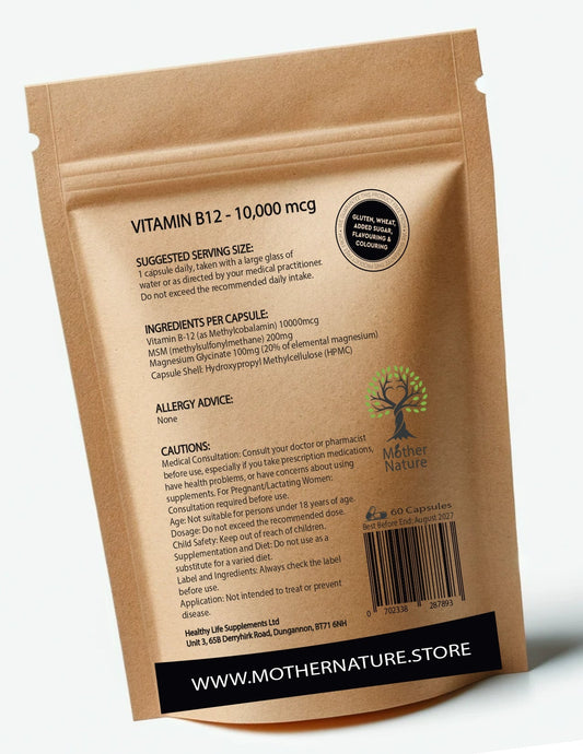 Vitamin B12 Capsules 10.000mcg Clean Vitamin B12 Supplement Methylcobalamin Vegan - MOTHER NATURE SUPPLEMENTSVitamin B12 Capsules 10.000mcg Clean Vitamin B12 Supplement Methylcobalamin VeganDiet Supplementss