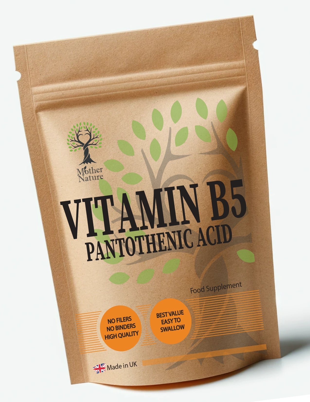 Vitamin B5 Capsules 500mg High Potency Clean Vitamin B5 Natural Pantothenic Acid Vegan Supplements - MOTHER NATURE SUPPLEMENTSVitamin B5 Capsules 500mg High Potency Clean Vitamin B5 Natural Pantothenic Acid Vegan SupplementsDiet Supplementss