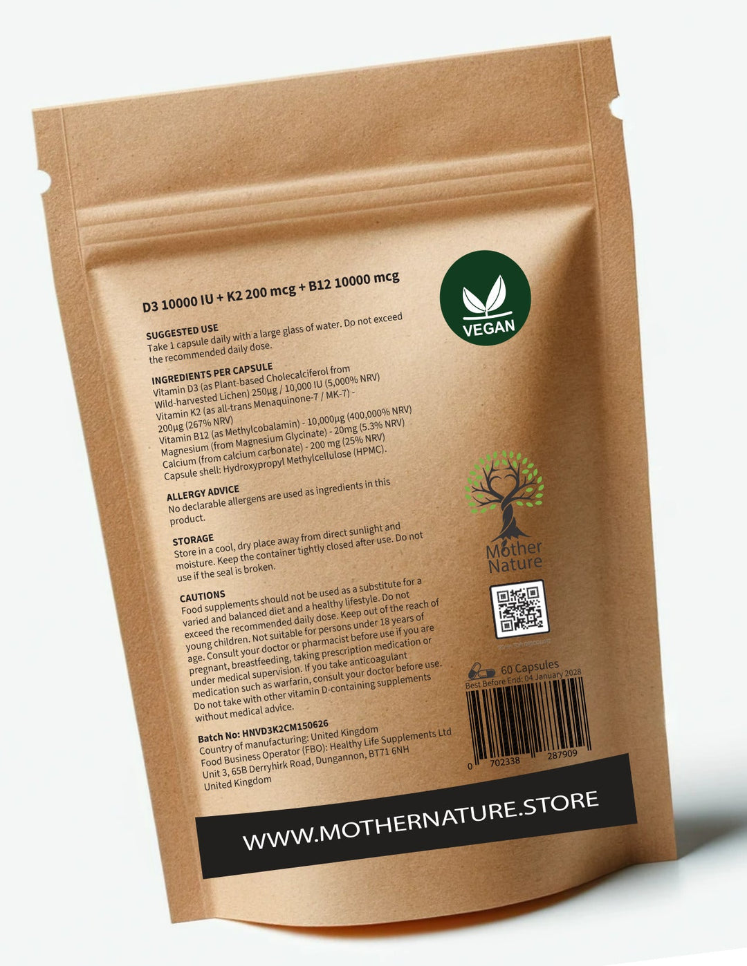 Vitamin D3 10,000 IU + K2, Calcium, Magnesium & B12 | Mother Nature - MOTHER NATURE SUPPLEMENTSVitamin D3 10,000 IU + K2, Calcium, Magnesium & B12 | Mother NatureDiet Supplements