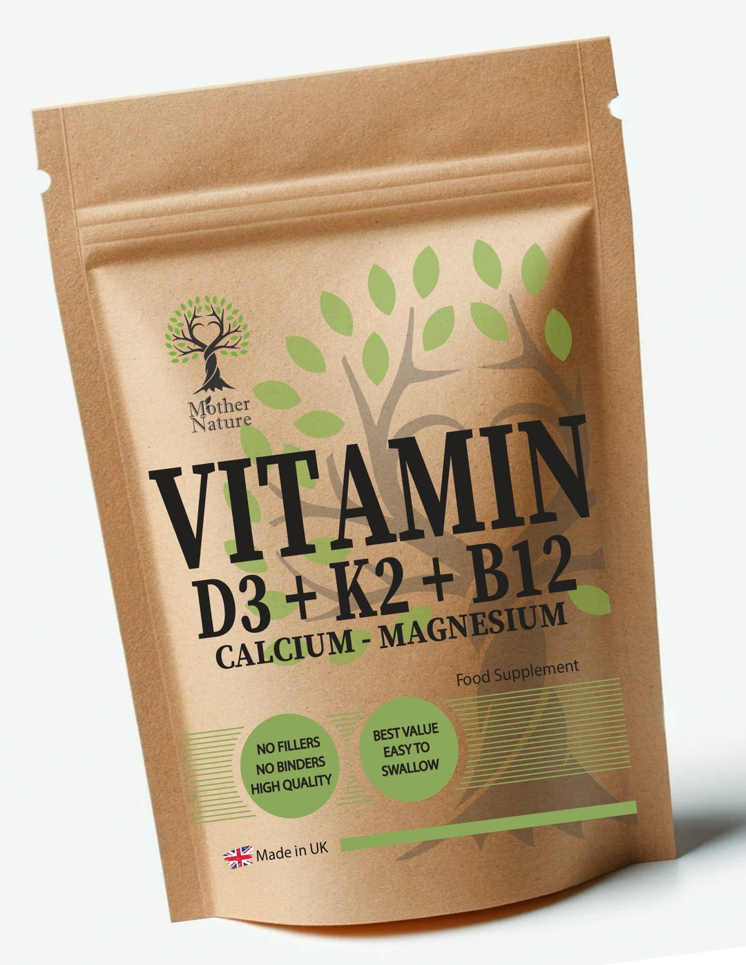Vitamin D3 10,000 IU + K2, Calcium, Magnesium & B12 | Mother Nature - MOTHER NATURE SUPPLEMENTSVitamin D3 10,000 IU + K2, Calcium, Magnesium & B12 | Mother NatureDiet Supplements