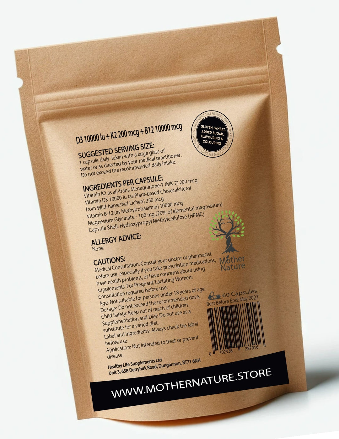 Vitamin D3 10,000 IU + K2 MK - 7 + B12 10,000 mcg – Vegan Supplement Capsules – Multi - Nutrient Formula – Mother Nature - MOTHER NATURE SUPPLEMENTSVitamin D3 10,000 IU + K2 MK - 7 + B12 10,000 mcg – Vegan Supplement Capsules – Multi - Nutrient Formula – Mother NatureDiet Supplementss