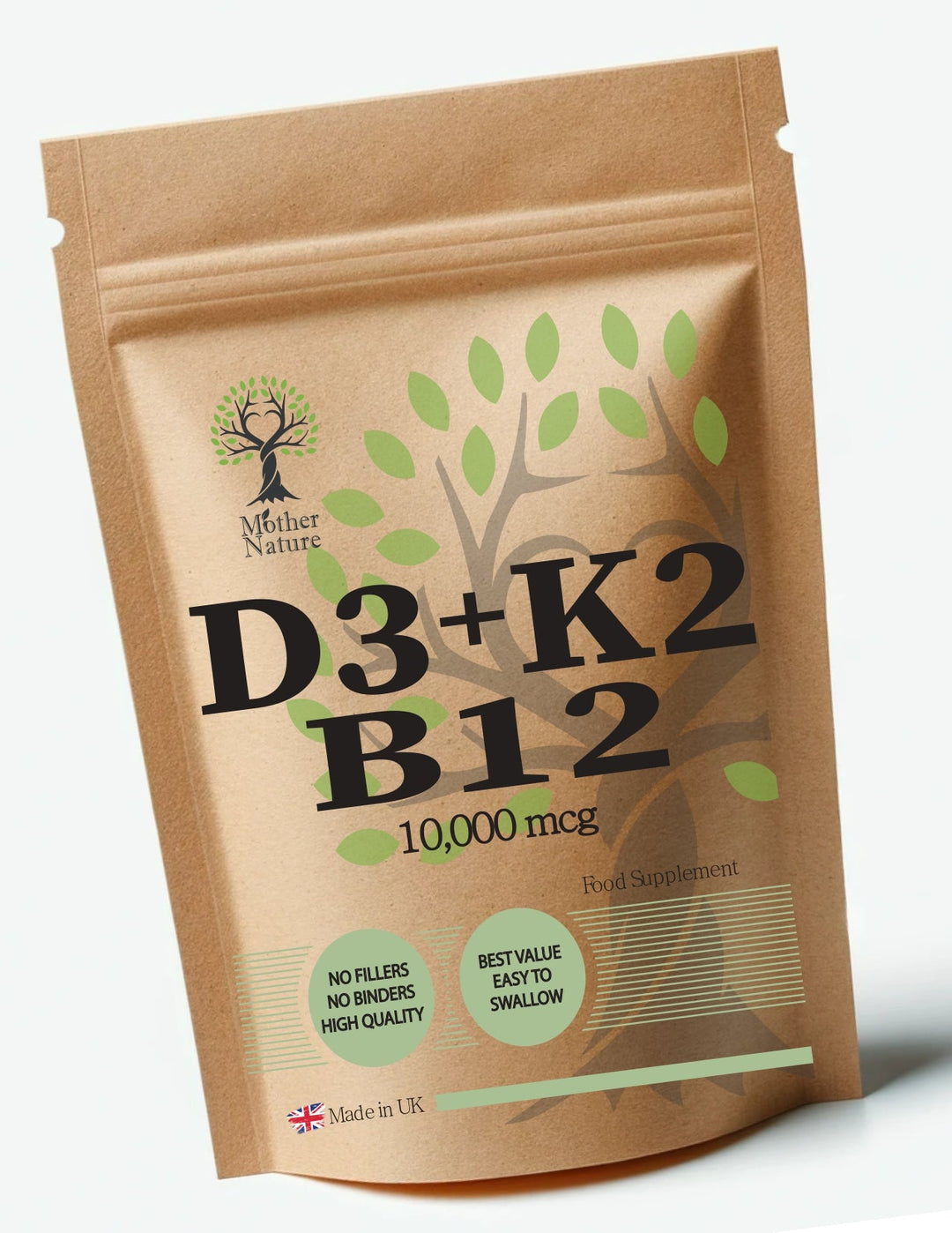 Vitamin D3 10,000 IU + K2 MK - 7 + B12 10,000 mcg – Vegan Supplement Capsules – Multi - Nutrient Formula – Mother Nature - MOTHER NATURE SUPPLEMENTSVitamin D3 10,000 IU + K2 MK - 7 + B12 10,000 mcg – Vegan Supplement Capsules – Multi - Nutrient Formula – Mother NatureDiet Supplementss