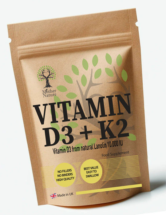 Vitamin D3 10,000 IU + K2 MK7 200mcg – Capsules | Mother Nature - MOTHER NATURE SUPPLEMENTSVitamin D3 10,000 IU + K2 MK7 200mcg – Capsules | Mother NatureDiet Supplements