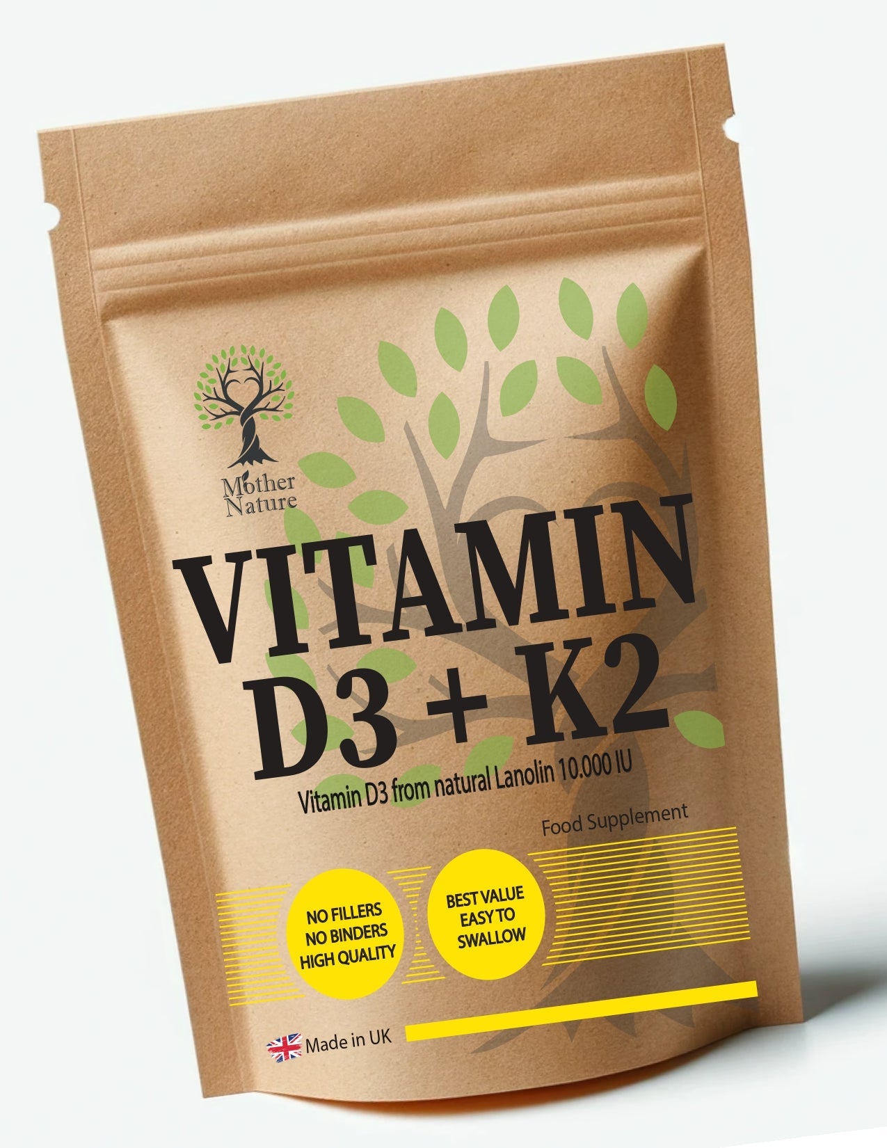 Vitamin D3 10000IU - K2 MK7 200 mcg UK Best Natural Powder Vegan Capsules Vitamin D3 K2 - MOTHER NATURE SUPPLEMENTSVitamin D3 10000IU - K2 MK7 200 mcg UK Best Natural Powder Vegan Capsules Vitamin D3 K2Diet Supplementss