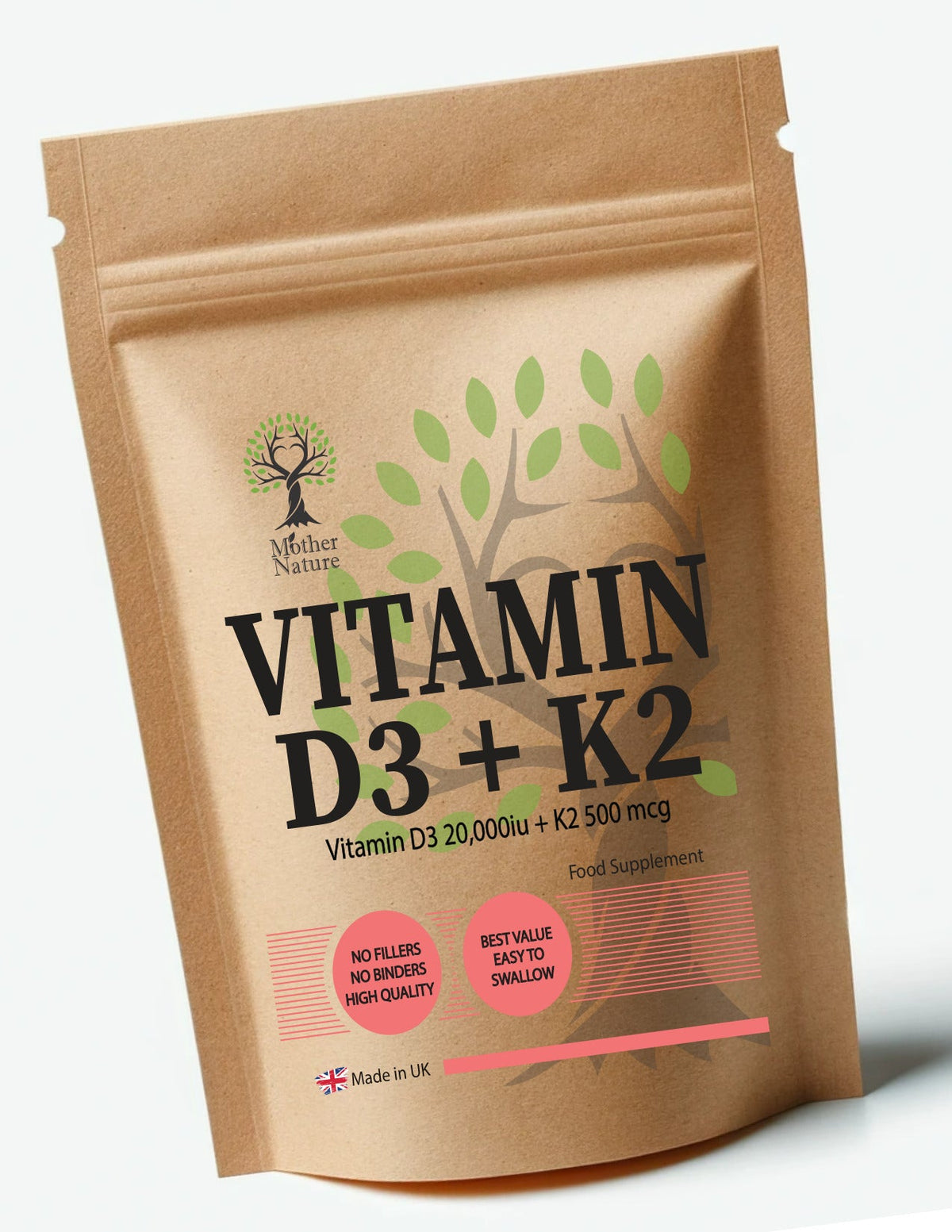 Vitamin D3 20,000 IU + K2 MK7 500mcg – Capsules | Mother Nature - MOTHER NATURE SUPPLEMENTSVitamin D3 20,000 IU + K2 MK7 500mcg – Capsules | Mother NatureDiet Supplements